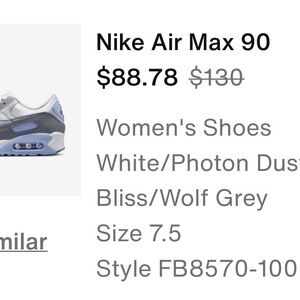 Nike Air Max 90 Women's Sneakers - White, Gray & Light Blue